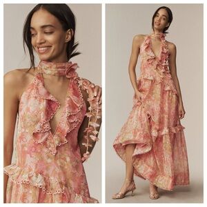 BHLDN Landon Organza 3D Ruffle Maxi Dress